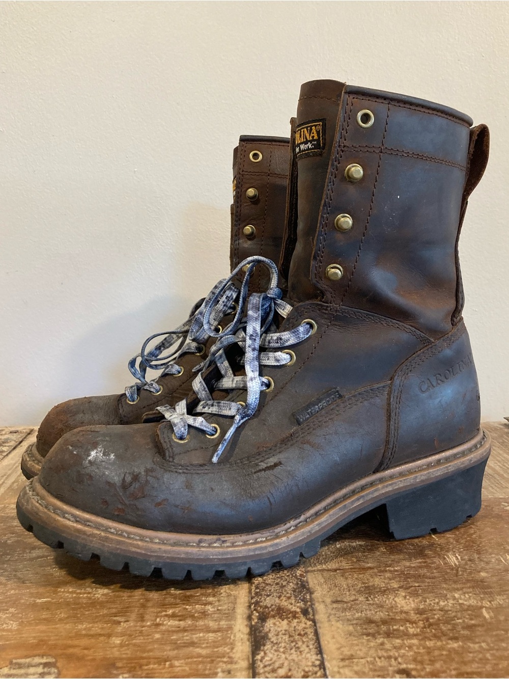 Carolina Spruce Logger Leather Work Boots Distressed Size 9.5 D Steel Toe